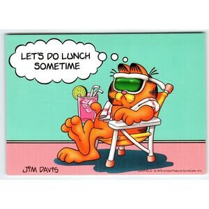 Garfield Postcard Let's Do Lunch Sometime Jim Davis Comic Orange Tabby Cat 1978